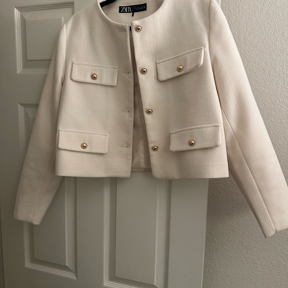 Zara cream tweed cropped blazer - Picture 2 of 2